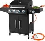 Gasgrill 4 Brenner inkl. Gasschlauch Grillwagen Gasgrill mit Seitenbrenner