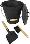 Relaxdays Ascheeimer mit Deckel, 15 Liter, inkl. Aschebesen & Kaminschaufel,