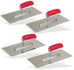 Gl&auml;ttkellen Set 4 St&uuml;ck, 280 x 130 mm, unterschiedlich gezahnt, ungezahnt, aus