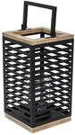 Metall Laterne schwarz mit Kerzenglas - 28 cm - Windlicht eckig mit Holz...
