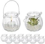 Relaxdays Windlicht Glas, 12er Set, Teelichthalter mit silbernem Henkel, HxD: 7,5 x 8
