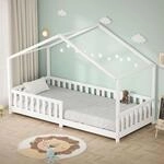 ML-Design Kinderbett Hausbett 90x200 cm Wei&szlig;, Holzbett mit Rausfallschutz,