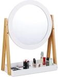 Relaxdays Kosmetikspiegel, schwenkbar, mit Ablage f&uuml;r Make Up, Kosmetik,