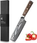 Wakoli Damast Nakiri Messer &ndash; Gem&uuml;semesser mit 18 cm Klinge aus 67 Lagen