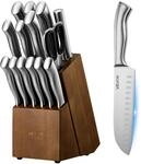 VEVOR K&uuml;chenmesserset mit Messerblock (Holz) & Wetzstahl, 15-tlg. Messerset aus
