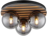 Deckenleuchte Deckenlampe Glas rauchfarben Holzoptik Wohnzimmerlampe 3 flammig,