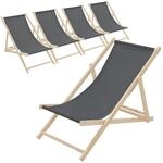 ECD Germany 5er Set Liegestuhl klappbar, Anthrazit, aus Holz, Sonnenliege mit...