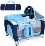COSTWAY 4 in 1 klappbares Reisebett & Babywiege & Wickeltisch & Laufstall mit