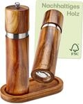 Salz und Pfefferm&uuml;hle aus Akazienholz mit Untersetzer - Nachhaltiges FSC&reg;...