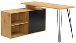 FineBuy Schreibtisch MDF 130cm Eiche Dekor Schwarz L Form mit Regal - Design