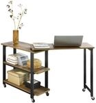 SoBuy FWT83-PF L-f&ouml;rmiger Beistelltisch mit 2 Ablagen Sofatisch mit Rollen