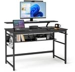 Mondeer Schreibtisch, Computertisch mit Langer Monitorst&auml;nder und 2 Ablagen,