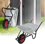 ECD Germany Schubkarre, 100L verzinkter Stahl Mulde - Silber, 250kg Tragkraft,