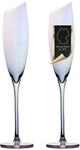 INTIRILIFE 2x Champagner Glas mit moderner Kante und Regenbogen Schimmer - 150...