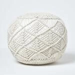 Homescapes H&auml;kel-Pouf, Natur, rundes Bodenkissen 35 x 40 cm in Boho Style,