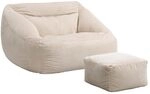 Home Deluxe - Sitzsack Cozy mit Hocker - Stoff: Samt Cord, Farbe: Beige - Ma&szlig;e: 100