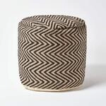 Homescapes Runder Sitzpouf schwarz-Natur, Jute Pouf Hocker Ethno Style 40x45 cm,