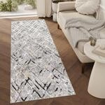 TAPISO Crystal L&auml;ufer Teppich Gl&auml;nzend Hellgrau Schwarz Beige Abstrakt Zigzag