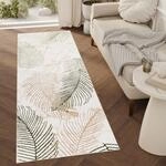 TAPISO Crystal L&auml;ufer Teppich Gl&auml;nzend Gold Beige Gr&uuml;n Bl&auml;tter Palmenbl&auml;tter