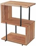 FineBuy Beistelltisch S-Form 45x60x30cm Akazie Metall Ablagetisch, Tischchen