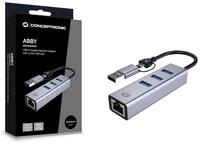 Conceptronic USB-C/USB-A 3.0 auf Gigabit-Ethernet Adapter mit 3X USB-A 3.0, 5 Gbit/s
