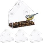 Relaxdays Fenster-Vogelfutterhaus 4er Set, 3 Saugn&auml;pfe, Vogelfutterstation mit Dach,