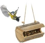 Relaxdays Vogelfutterhaus zum Aufh&auml;ngen, Holz mit Rinde, Vogelfutterstation