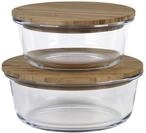 Cofan Set mit 2 runden Borosilikat-Lunchboxen | Modell Bambus | Bambusdeckel 
