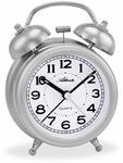 Atlanta Glockenwecker Quarz ohne Ticken lauter Glocken Alarm Licht Retro Silber...