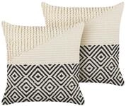 Beliani Dekokissen 2er Set mit F&uuml;llung Muster Baumwolle beige/schwarz 45x45cm