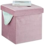 Relaxdays Hocker Samt, Sitzhocker mit Stauraum, gepolstert, faltbar, HxBxT: 38 x 38 x