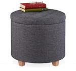 Relaxdays Sitzhocker mit Stauraum, gepolsterter Hocker rund, f&uuml;r Wohnzimmer,
