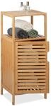 Relaxdays Badschrank Bambus, HBT: 87 x 36,5 x 33 cm, schmales Badregal mit T&uuml;r, 2