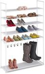 Relaxdays Schuhregal 6 Ebenen, Stecksystem, 20 Paar Schuhe, 7 Stiefelhaken, Metall &