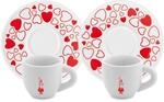 Bialetti Y0TZ021 Set 2 Tassen Moka Herz (mit Untertassen), Porzellan, rot/wei&szlig;