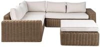Beliani Garten Lounge Set Polyrattan braun mit Auflagen wei&szlig; modular 6-Sitzer