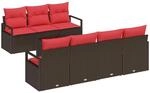 vidaXL Gartensofa-Set mit Kissen 8 pcs Beige und Rot Poly-Rattan, Modularer Sofaset
