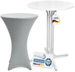 Beautissu Wei&szlig;er Outdoor Stehtisch klappbar mit Husse 80 cm Silber &ndash; Wetterfester