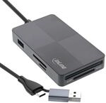 InLine USB 3.2 Multi Cardreader Hub, Kartenleser, f&uuml;r SD/TF/MS/XD/CF, 3-Port USB-A,