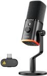 MAONO PD100W Kabelloses Gaming Mikrofon, 2.4GHz Wireless & USB Dynamisches PC