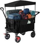 Relaxdays Bollerwagen, faltbar, 150 kg, Dach, Teleskop- & Schiebegriff, Gummireifen