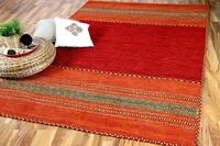 Navarro Natur Teppich Bauwolle Kelim Rot Orange in 6 Gr&ouml;&szlig;en