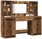 vidaXL Schminktischset mit LED mit Regal 3 pcs Altholz Holzwerkstoff, Elegantes