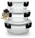 BigDean Glasbeh&auml;lter mit Deckel in 3 Gr&ouml;&szlig;en - Mikrowellengeschirr Glas - Meal Prep
