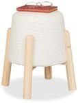 Relaxdays Sitzhocker, Teddyfell, Holzbeine, HxD: 40 x 30 cm, Wohnzimmer,