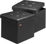 Casaria&reg; Hocker mit Stauraum 2er Set Schwarz Faltbar Deckel Kunstleder Gepolstert