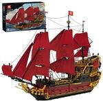 Reobrix Revenge Piratenschiff Baukasten, 5666+ Gro&szlig;es Rotes Piratenschiff Clamping