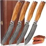 Wakoli Olive HS 4-teiliges Steakmesser Set Damaststahl (VG10 Kern) in Geschenkbox &ndash;