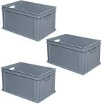 BRB 3x Eurobeh&auml;lter mit 2 Durchfassgriffen, LxBxH 600x400x320 mm, 63 Liter...