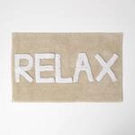 Homescapes Beige Badematte Relax 50x80 cm, Badteppich mit Schrift, Badvorleger